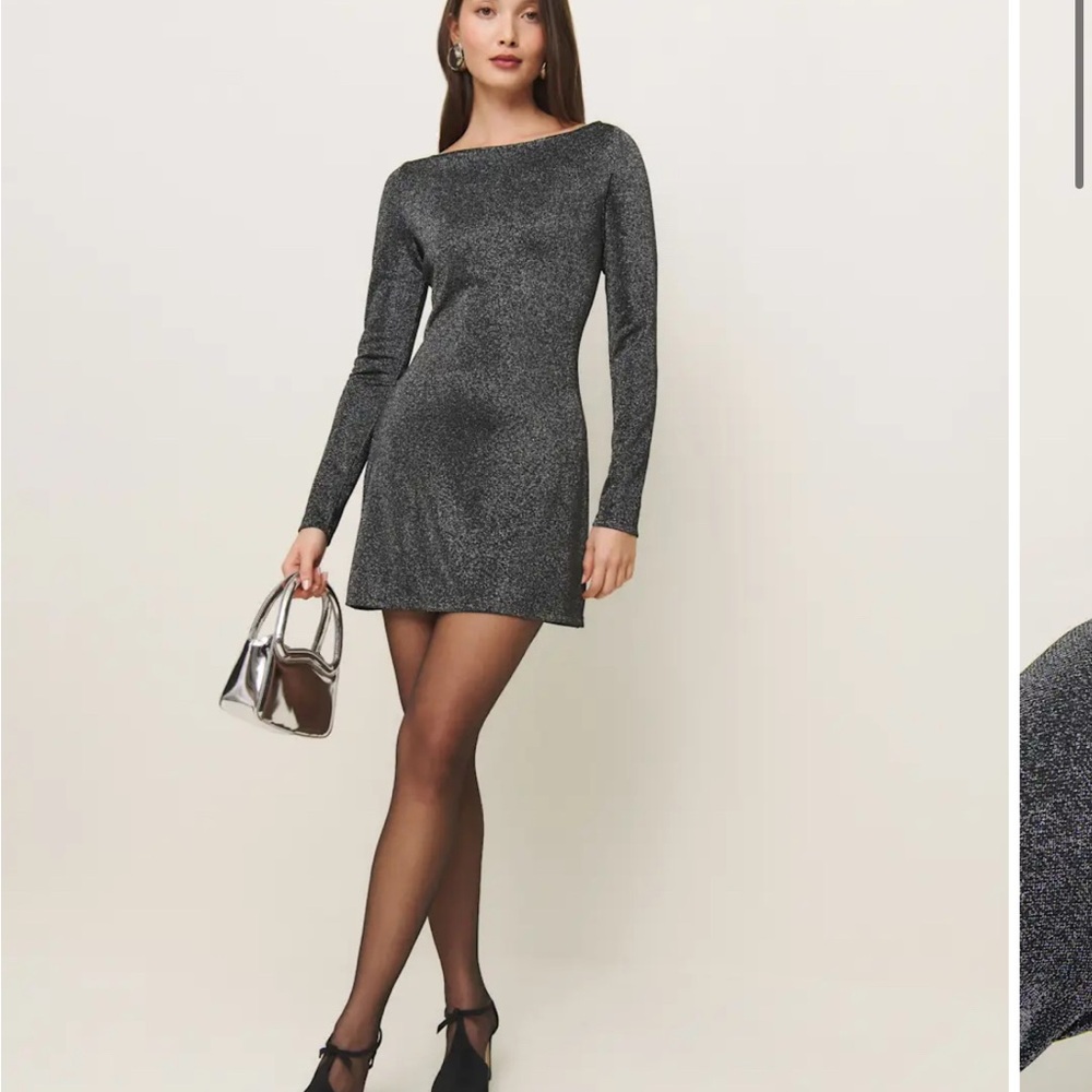 Reformation Jaelynn Knit Dress Shimmering Silver Glitter Mini Dress